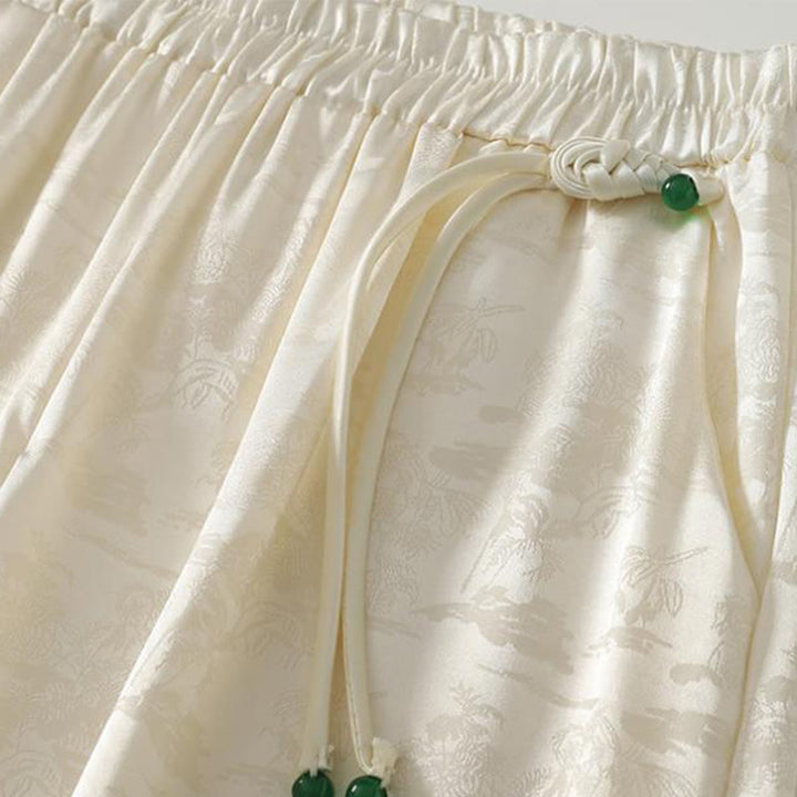 Buddha Stones Spring Casual Jacquard Solid Color Women's Cotton Linen Wide Leg Pants With Pockets - image 2