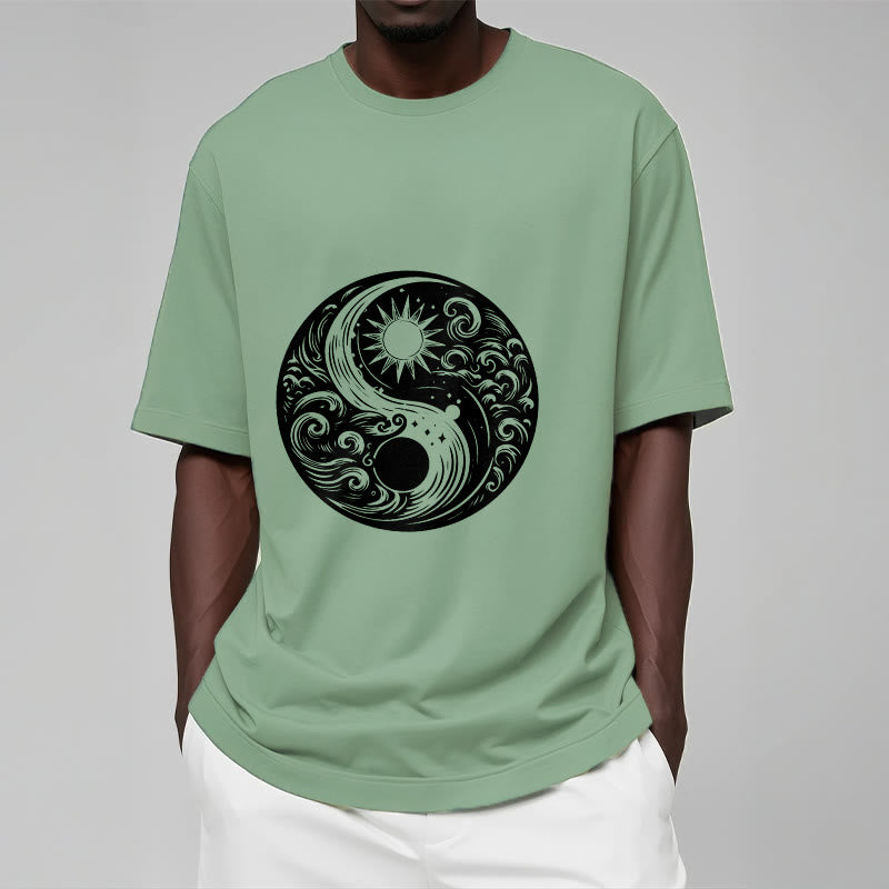Buddha Stones Sun Moon Waves Yin Yang Pattern Cotton Tee T-shirt - image 16