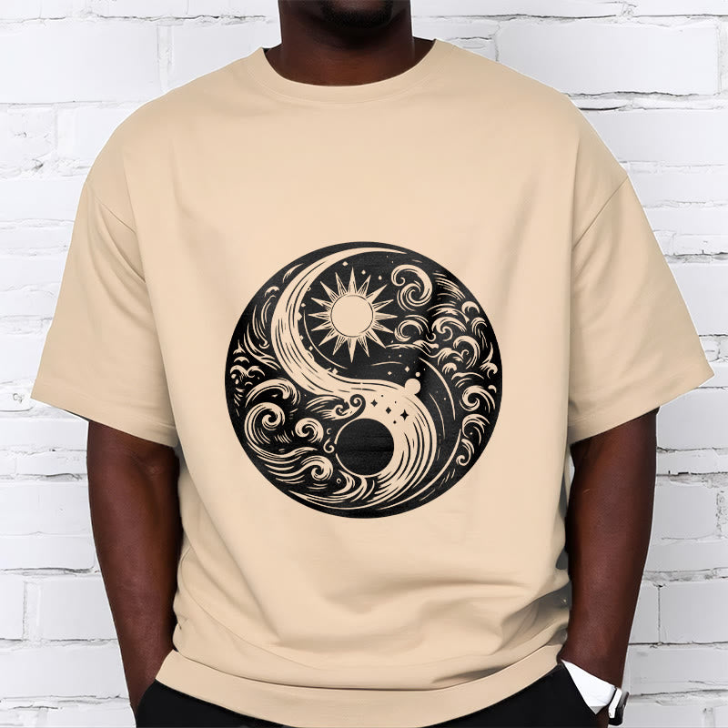 Buddha Stones Sun Moon Waves Yin Yang Pattern Cotton Tee T-shirt - image 10