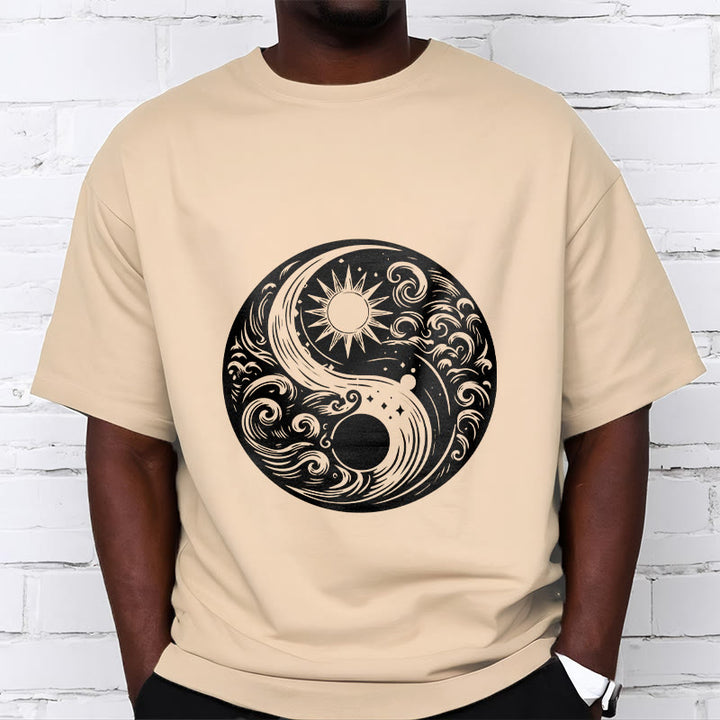 Buddha Stones Sun Moon Waves Yin Yang Pattern Cotton Tee T-shirt - image 10