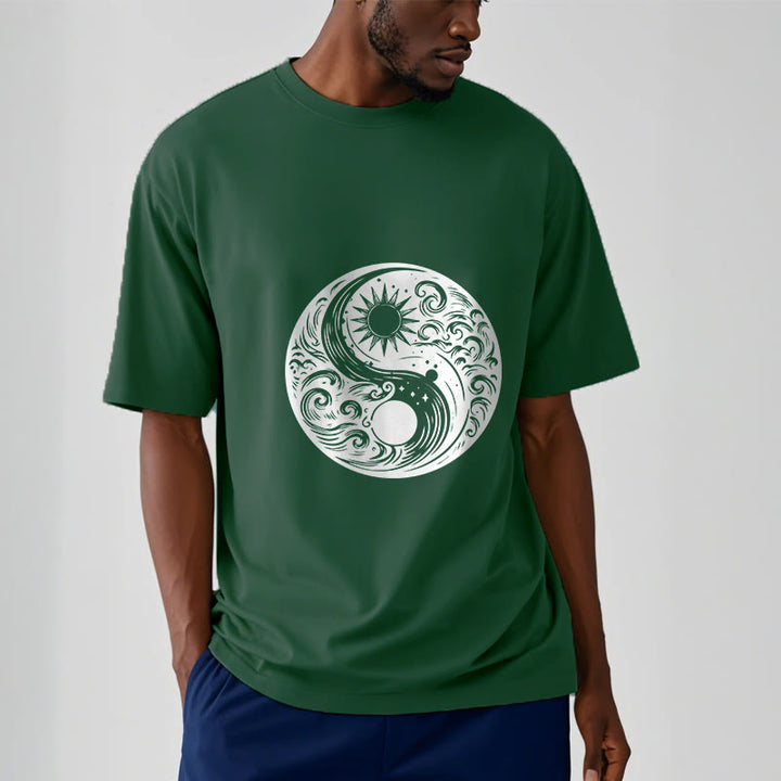 Buddha Stones Sun Moon Waves Yin Yang Pattern Cotton Tee T-shirt - image 12