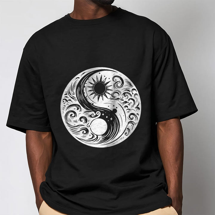 Buddha Stones Sun Moon Waves Yin Yang Pattern Cotton Tee T-shirt - image 6
