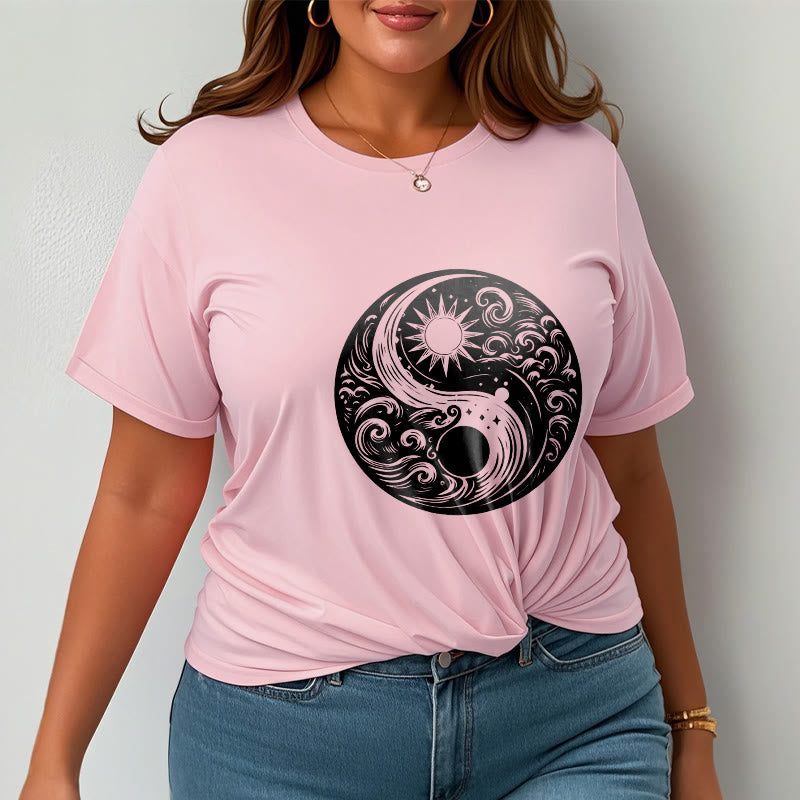 Buddha Stones Sun Moon Waves Yin Yang Pattern Cotton Tee T-shirt - image 14