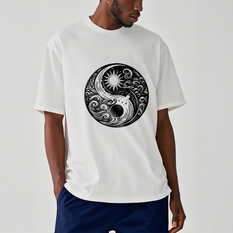Buddha Stones Sun Moon Waves Yin Yang Pattern Cotton Tee T-shirt - image 3