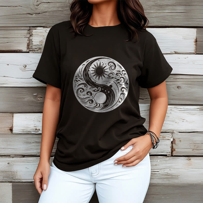 Buddha Stones Sun Moon Waves Yin Yang Pattern Cotton Tee T-shirt - image 7