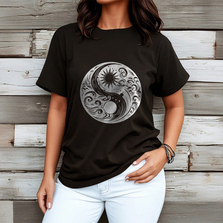Buddha Stones Sun Moon Waves Yin Yang Pattern Cotton Tee T-shirt - image 7