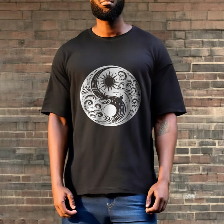 Buddha Stones Sun Moon Waves Yin Yang Pattern Cotton Tee T-shirt - image 8