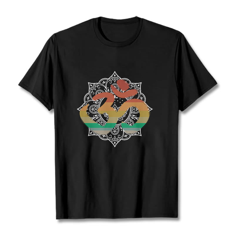 Buddha Stones Gradient-colored Om Sanskrit Mandala Background Pattern Cotton Tee T-shirt - Black - 2XL - image 7