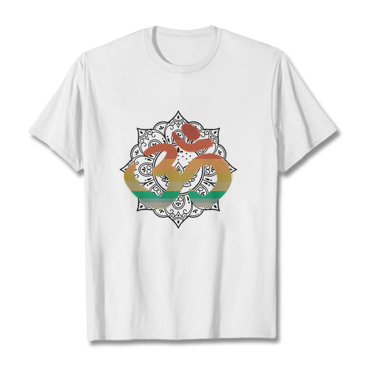 Buddha Stones Gradient-colored Om Sanskrit Mandala Background Pattern Cotton Tee T-shirt - White - 2XL - image 4