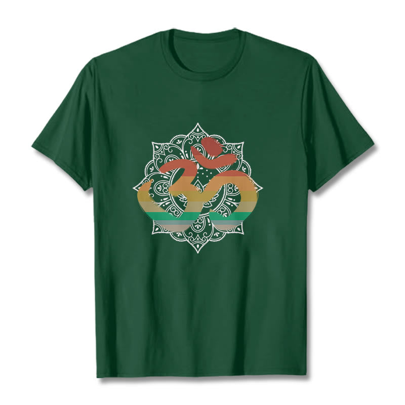 Buddha Stones Gradient-colored Om Sanskrit Mandala Background Pattern Cotton Tee T-shirt - ForestGreen - 2XL - image 1