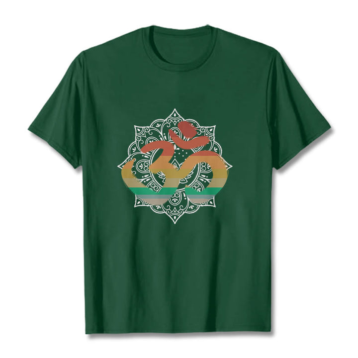 Buddha Stones Gradient-colored Om Sanskrit Mandala Background Pattern Cotton Tee T-shirt - ForestGreen - 2XL - image 1