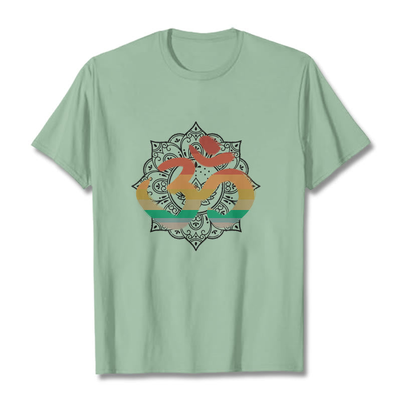 Buddha Stones Gradient-colored Om Sanskrit Mandala Background Pattern Cotton Tee T-shirt - PaleGreen - 2XL - image 15