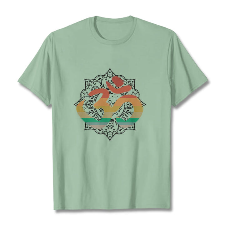 Buddha Stones Gradient-colored Om Sanskrit Mandala Background Pattern Cotton Tee T-shirt - PaleGreen - 2XL - image 15