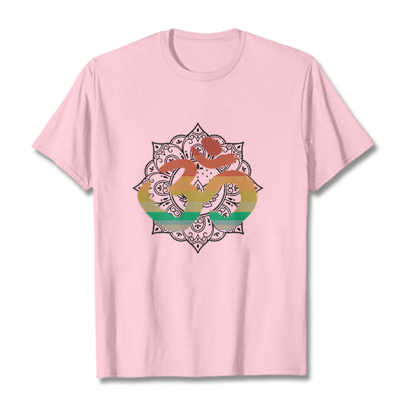 Buddha Stones Gradient-colored Om Sanskrit Mandala Background Pattern Cotton Tee T-shirt - LightPink - 2XL - image 13