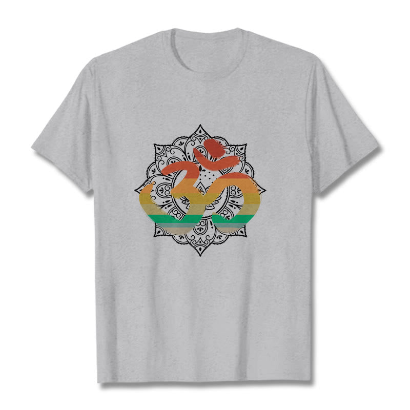 Buddha Stones Gradient-colored Om Sanskrit Mandala Background Pattern Cotton Tee T-shirt - LightGrey - 2XL - image 20
