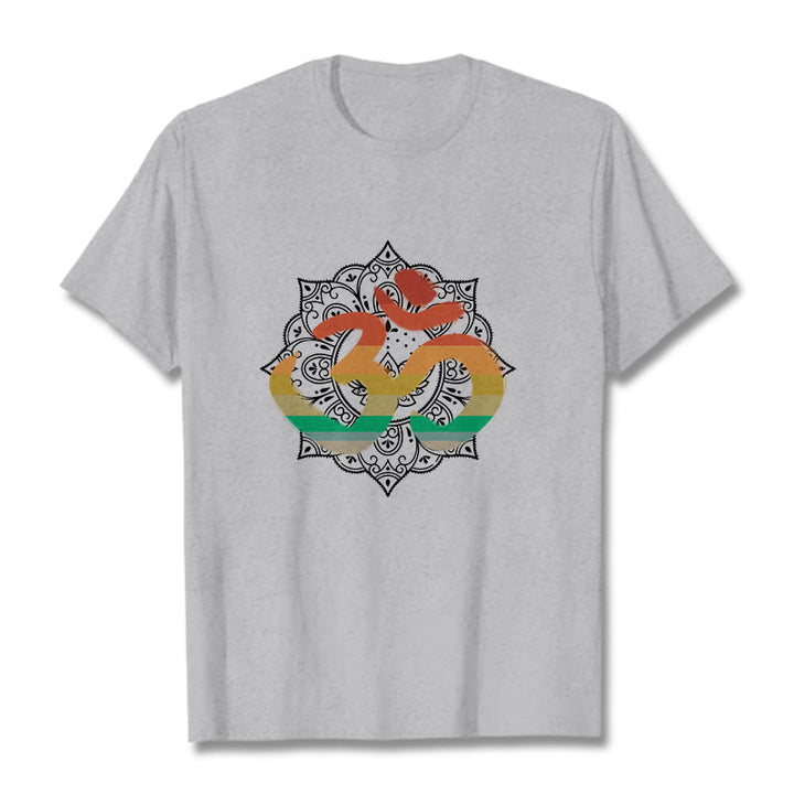 Buddha Stones Gradient-colored Om Sanskrit Mandala Background Pattern Cotton Tee T-shirt - LightGrey - 2XL - image 20
