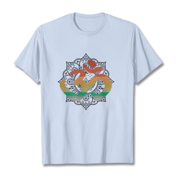 Buddha Stones Gradient-colored Om Sanskrit Mandala Background Pattern Cotton Tee T-shirt - LightCyan - 2XL - image 19