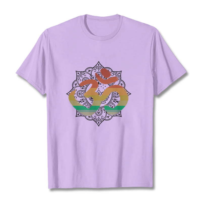 Buddha Stones Gradient-colored Om Sanskrit Mandala Background Pattern Cotton Tee T-shirt - Plum - 2XL - image 17