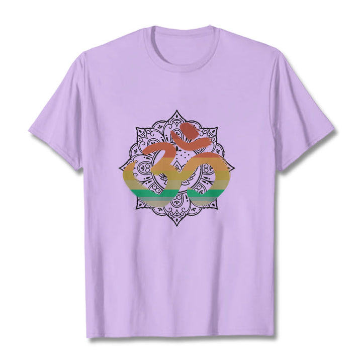Buddha Stones Gradient-colored Om Sanskrit Mandala Background Pattern Cotton Tee T-shirt - Plum - 2XL - image 17