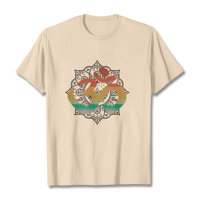 Buddha Stones Gradient-colored Om Sanskrit Mandala Background Pattern Cotton Tee T-shirt - Bisque - 2XL - image 11
