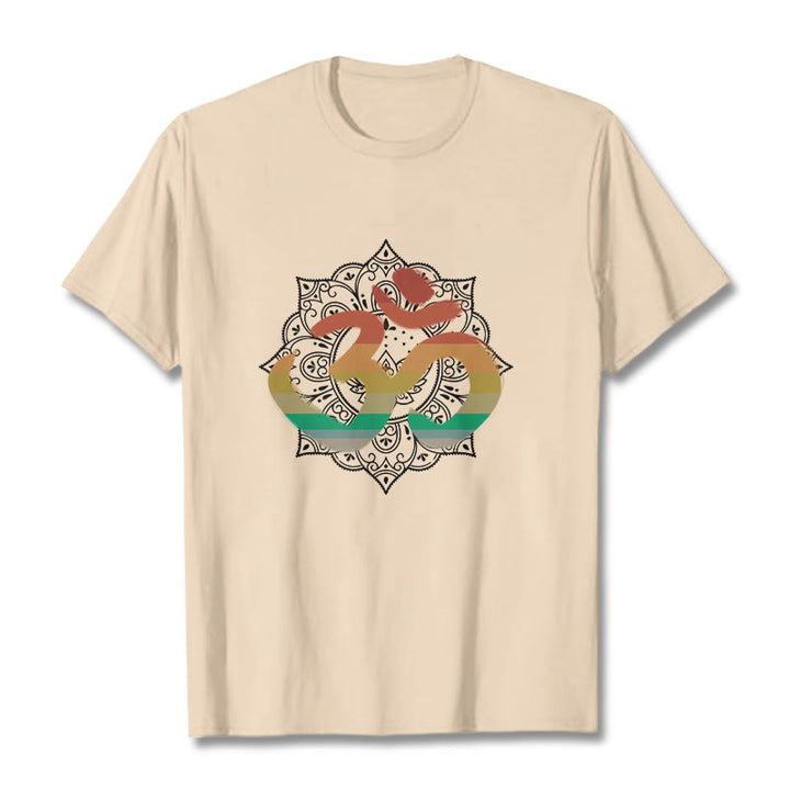 Buddha Stones Gradient-colored Om Sanskrit Mandala Background Pattern Cotton Tee T-shirt - Bisque - 2XL - image 11