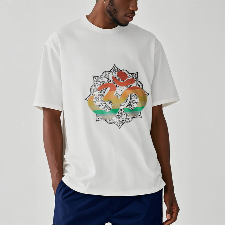 Buddha Stones Gradient-colored Om Sanskrit Mandala Background Pattern Cotton Tee T-shirt - image 5