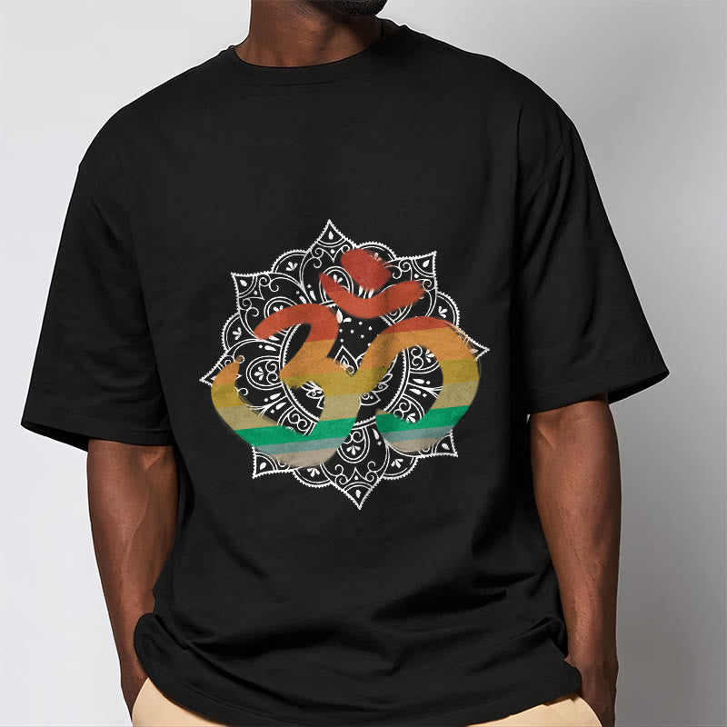 Buddha Stones Gradient-colored Om Sanskrit Mandala Background Pattern Cotton Tee T-shirt - image 9