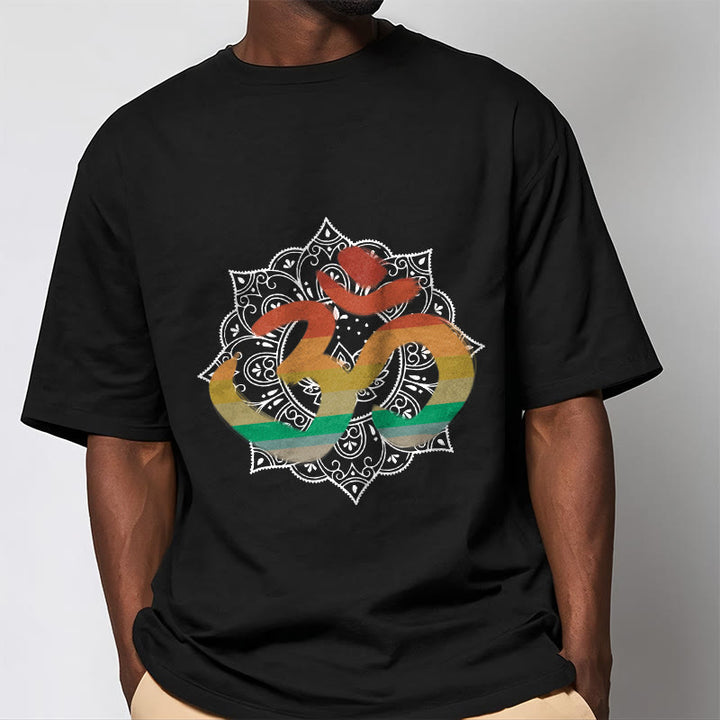 Buddha Stones Gradient-colored Om Sanskrit Mandala Background Pattern Cotton Tee T-shirt - image 9