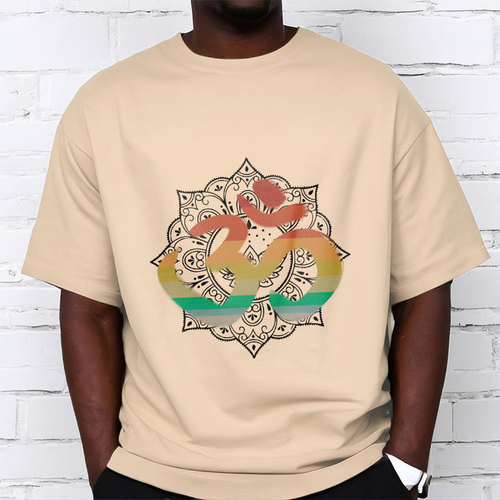 Buddha Stones Gradient-colored Om Sanskrit Mandala Background Pattern Cotton Tee T-shirt - image 12