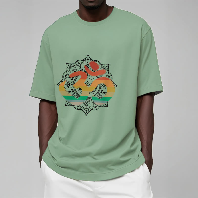 Buddha Stones Gradient-colored Om Sanskrit Mandala Background Pattern Cotton Tee T-shirt - image 16