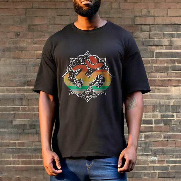 Buddha Stones Gradient-colored Om Sanskrit Mandala Background Pattern Cotton Tee T-shirt - image 10