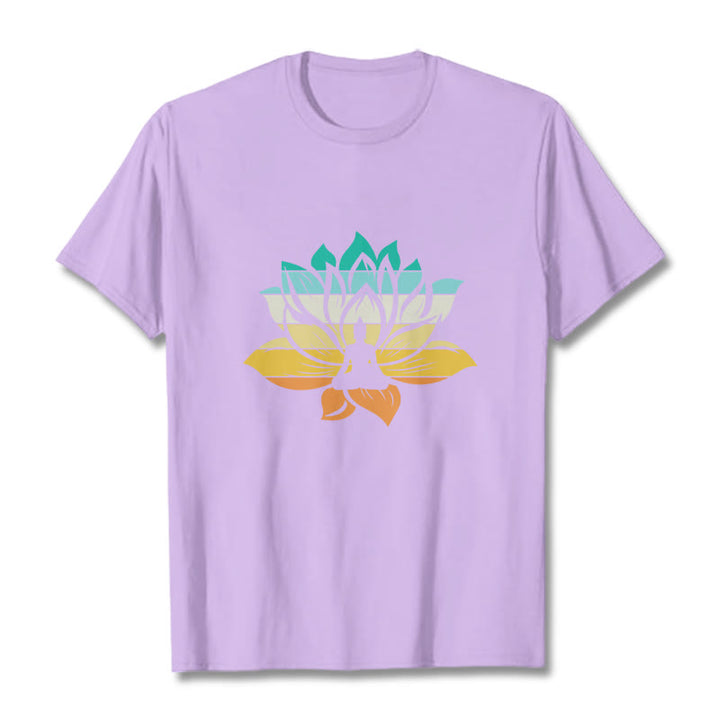 Buddha Stones Gradient-colored Lotus Flower Buddha Meditation Cotton Tee T-shirt - Plum - 2XL - image 17