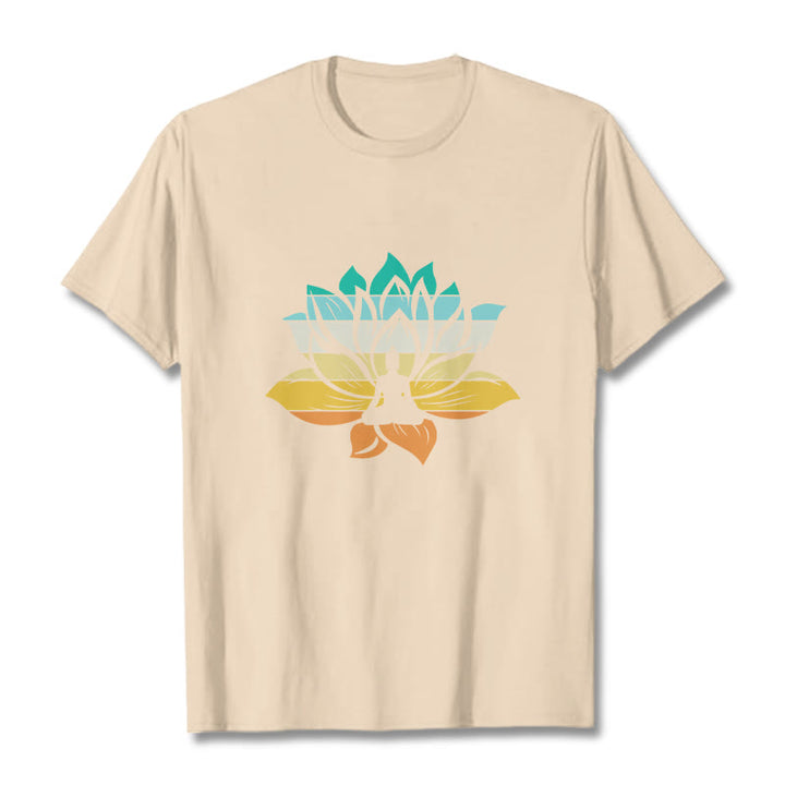 Buddha Stones Gradient-colored Lotus Flower Buddha Meditation Cotton Tee T-shirt - Bisque - 2XL - image 9