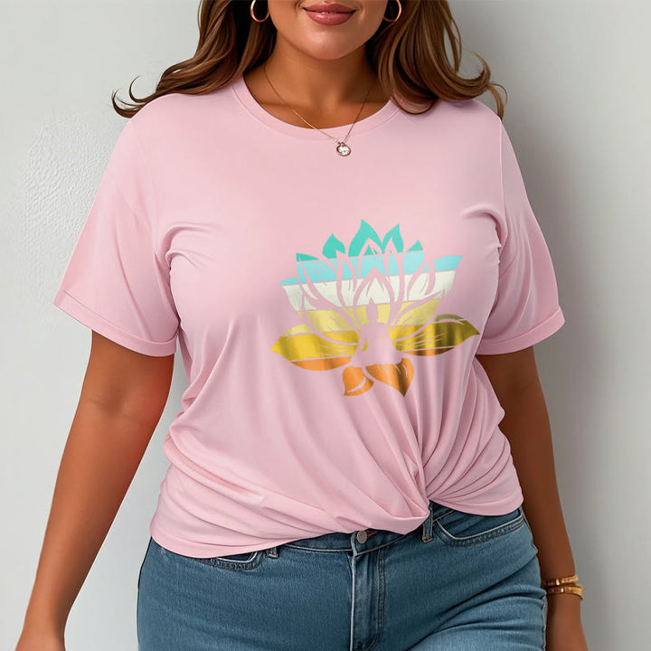 Buddha Stones Gradient-colored Lotus Flower Buddha Meditation Cotton Tee T-shirt - image 14