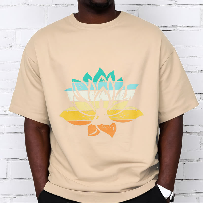 Buddha Stones Gradient-colored Lotus Flower Buddha Meditation Cotton Tee T-shirt - image 10
