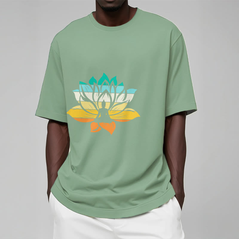 Buddha Stones Gradient-colored Lotus Flower Buddha Meditation Cotton Tee T-shirt - image 16