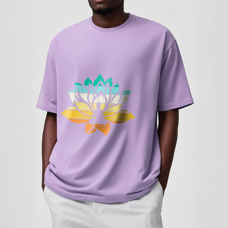 Buddha Stones Gradient-colored Lotus Flower Buddha Meditation Cotton Tee T-shirt - image 18