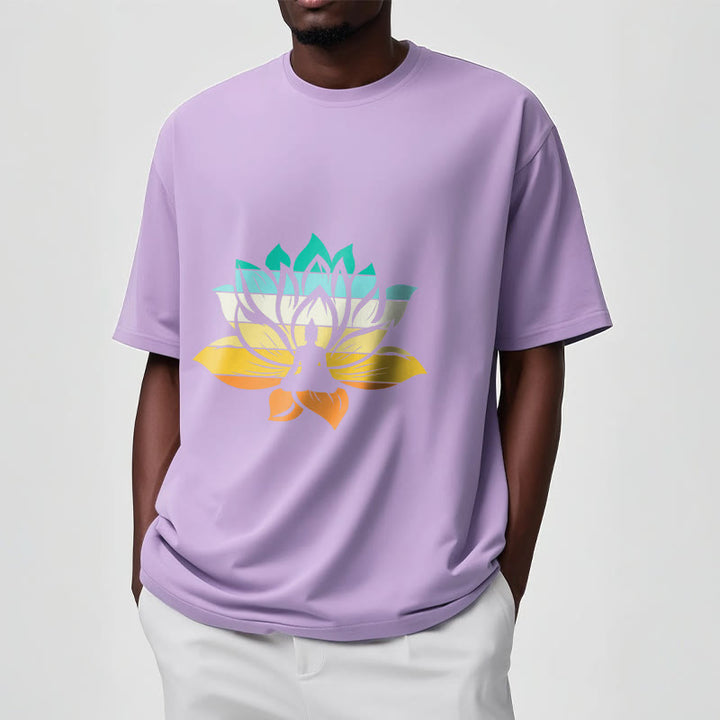 Buddha Stones Gradient-colored Lotus Flower Buddha Meditation Cotton Tee T-shirt - image 18
