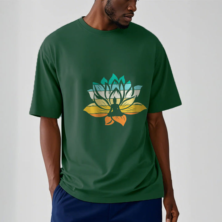 Buddha Stones Gradient-colored Lotus Flower Buddha Meditation Cotton Tee T-shirt - image 12