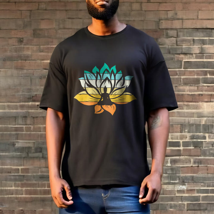 Buddha Stones Gradient-colored Lotus Flower Buddha Meditation Cotton Tee T-shirt - image 4