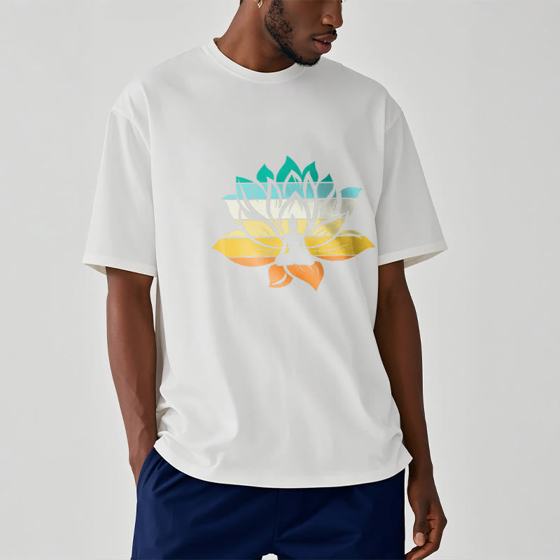 Buddha Stones Gradient-colored Lotus Flower Buddha Meditation Cotton Tee T-shirt - image 7
