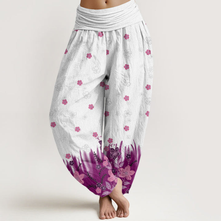 Buddha Stones Casual Floral Leaf Grass Pattern Women's Elastic Waist Harem Pants - Purple - US22,UK/AU26,EU54 (6XL) - image 1
