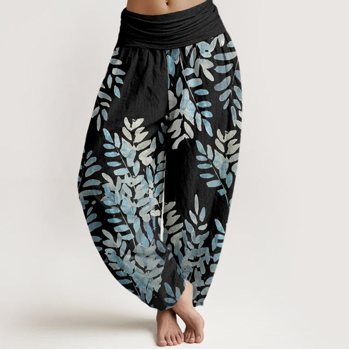 Buddha Stones Casual Plant Interlaced Leaves Pattern Women's Elastic Waist Harem Pants - Black - US22,UK/AU26,EU54 (6XL) - image 1