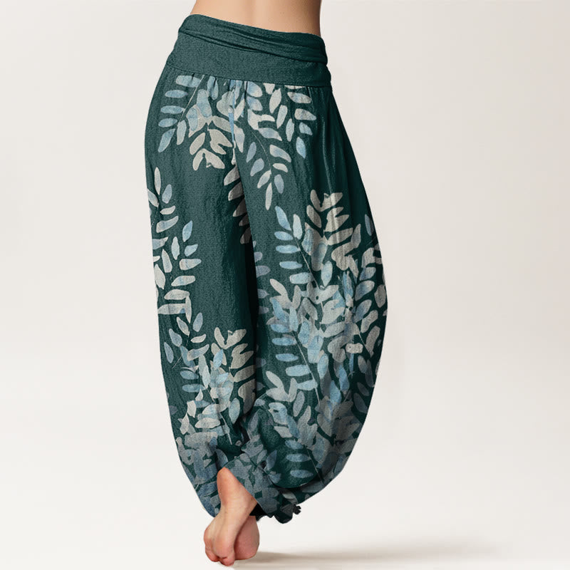 Buddha Stones Casual Plant Interlaced Leaves Pattern Women's Elastic Waist Harem Pants - image 7