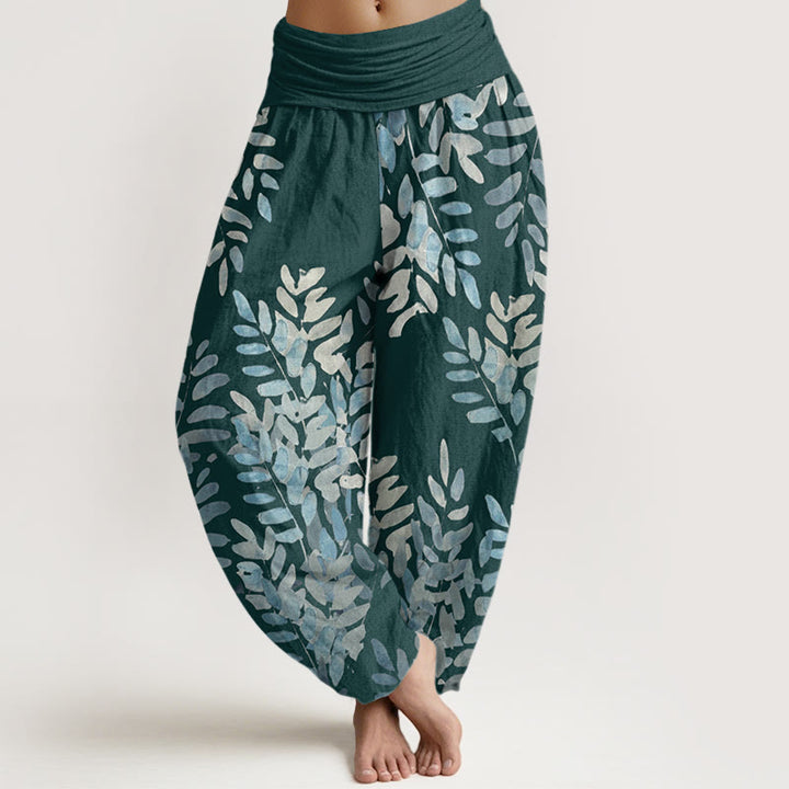 Buddha Stones Casual Plant Interlaced Leaves Pattern Women's Elastic Waist Harem Pants - DarkCyan - US22,UK/AU26,EU54 (6XL) - image 5