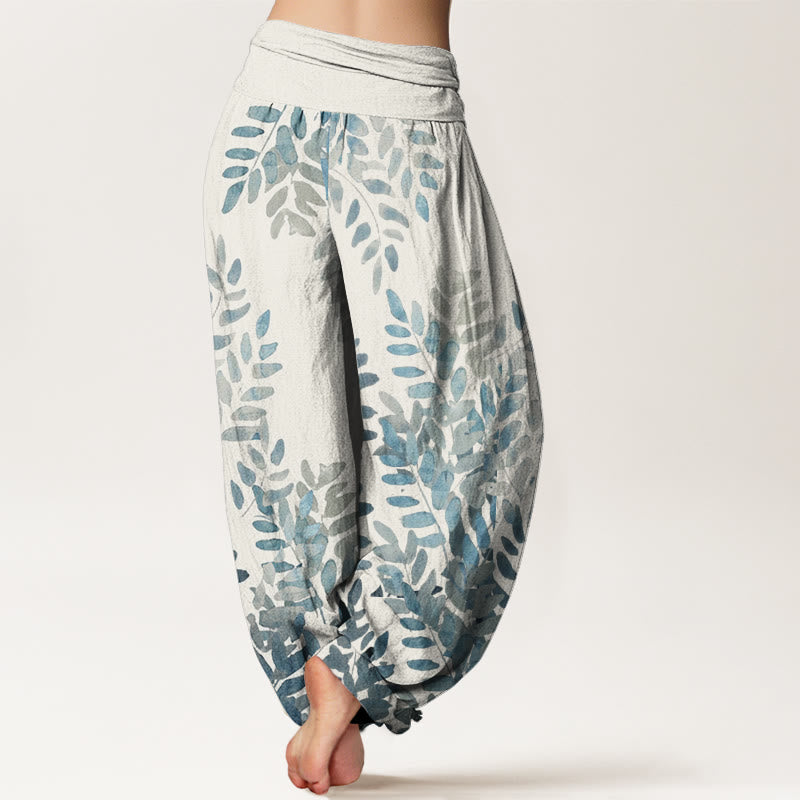 Buddha Stones Casual Plant Interlaced Leaves Pattern Women's Elastic Waist Harem Pants - image 10