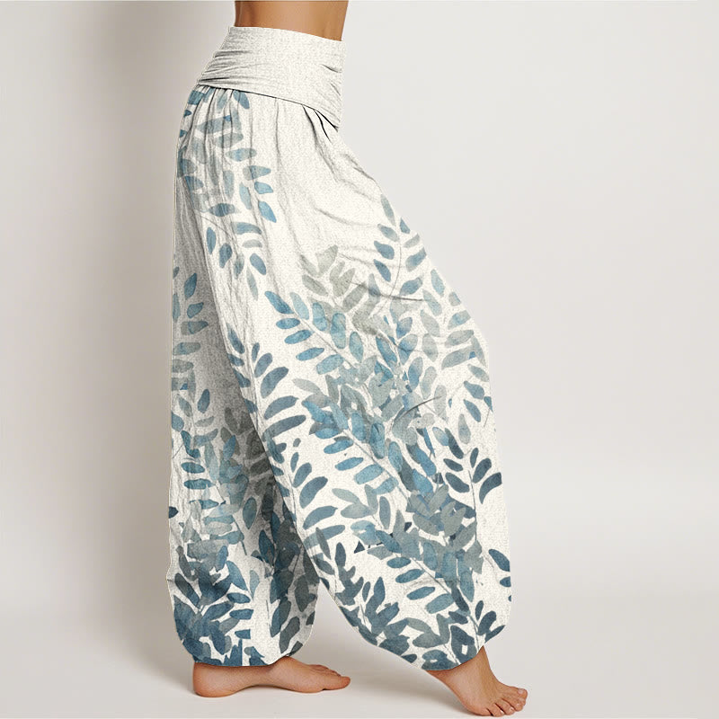 Buddha Stones Casual Plant Interlaced Leaves Pattern Women's Elastic Waist Harem Pants - image 9