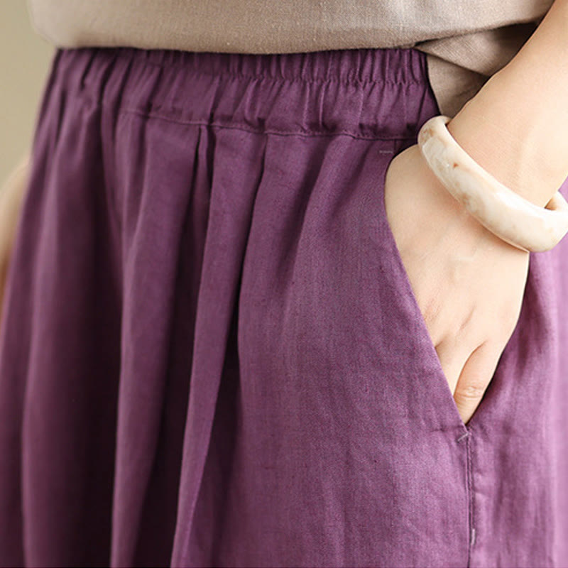 Buddha Stones Summer Solid Color Patchwork Simple Design Women's Cotton Wide Leg Cropped Pants With Pockets - image 10