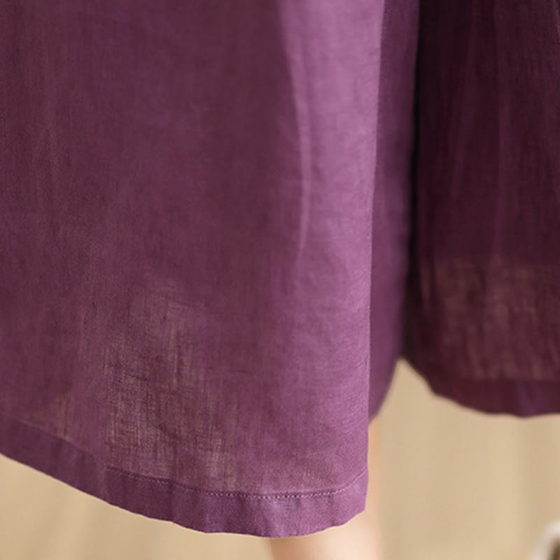 Buddha Stones Summer Solid Color Patchwork Simple Design Women's Cotton Wide Leg Cropped Pants With Pockets - image 11