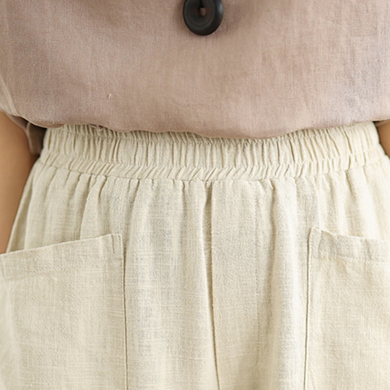 Buddha Stones Casual Daily Plain Simple Design Women's Cotton Linen Harem Pants With Pockets